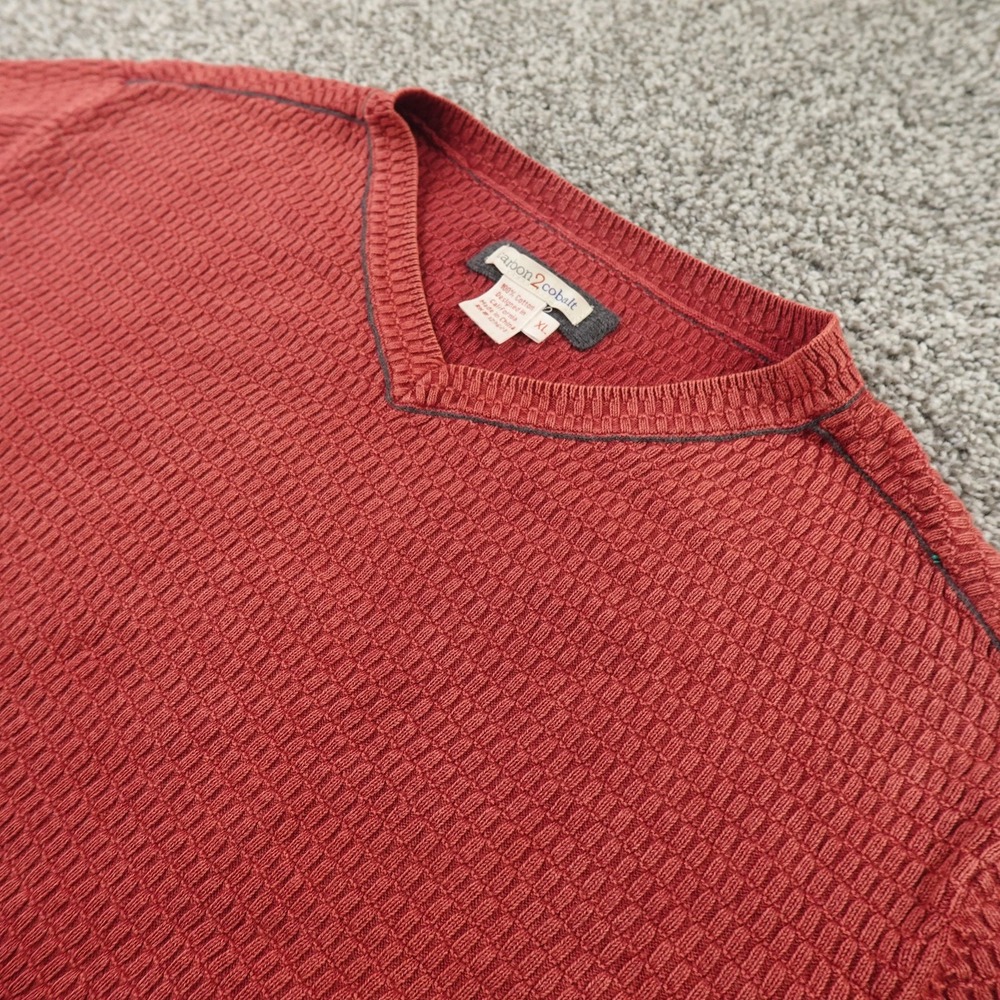 Carbon2cobalt‎ Sweater Mens XL Red Textured Waffle Knit V Neck Pullover Casual